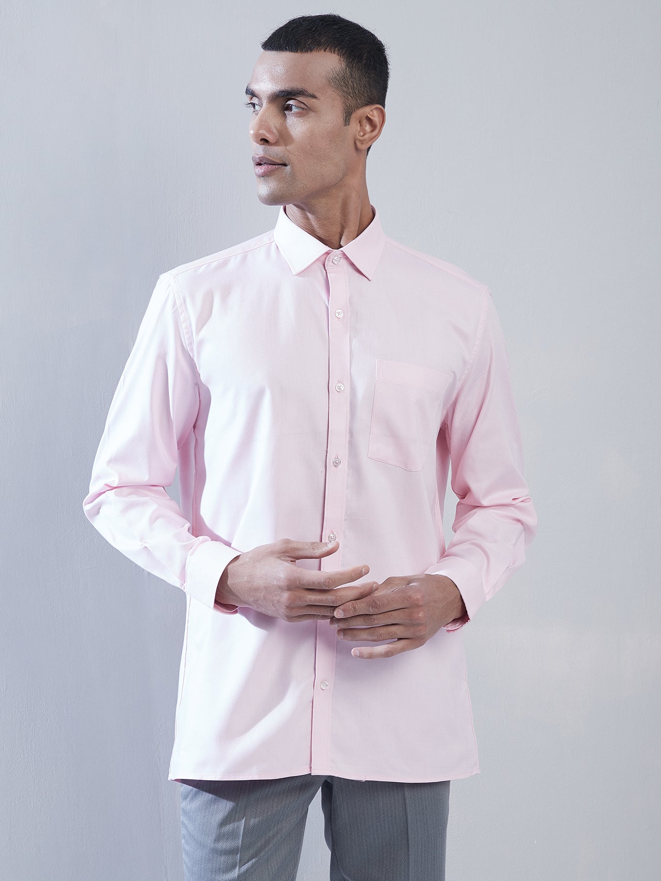 Giza Cotton Light Pink Plain Slim Fit Full Sleeve Formal Shirt