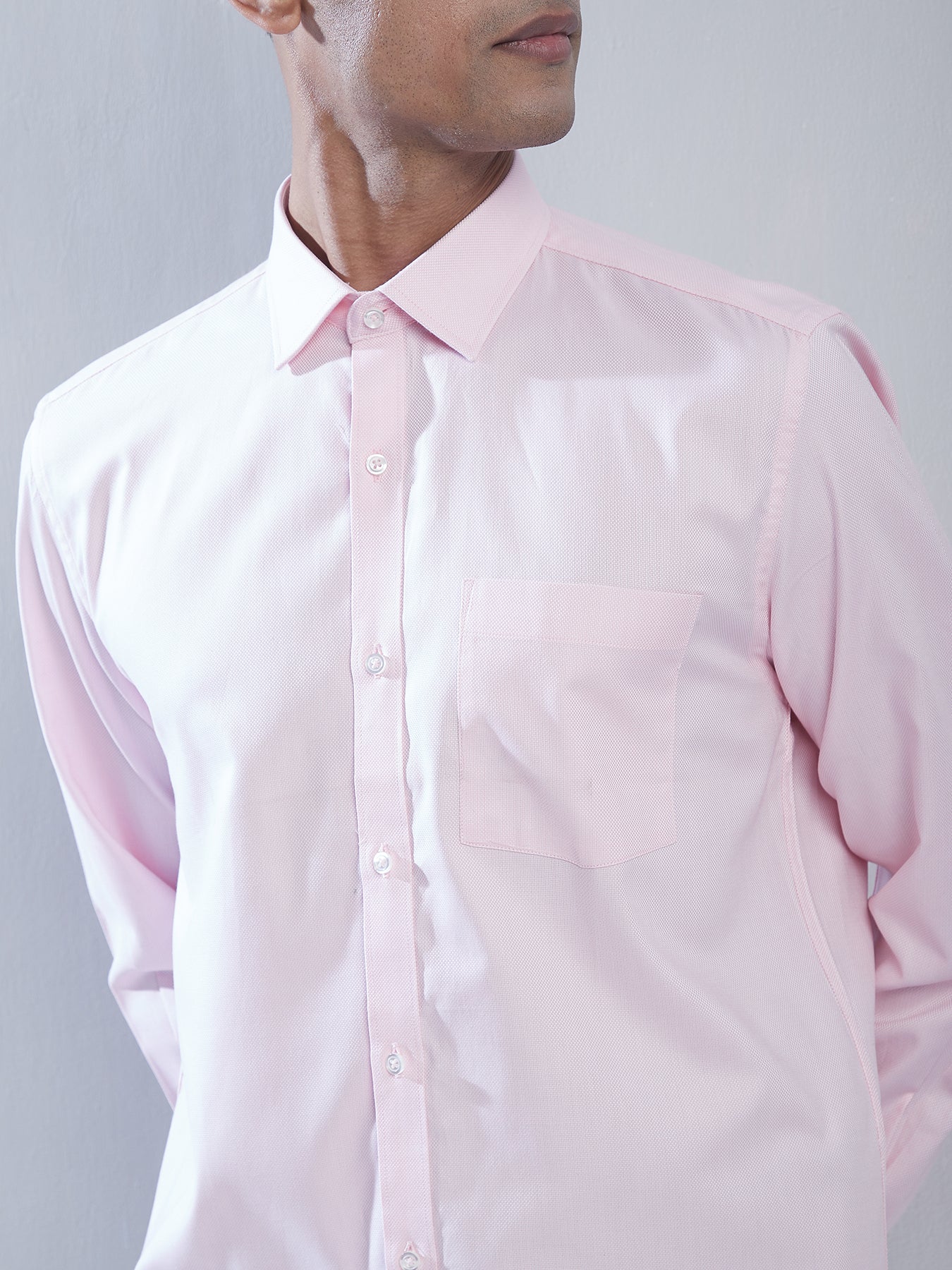 Giza Cotton Light Pink Plain Slim Fit Full Sleeve Formal Shirt