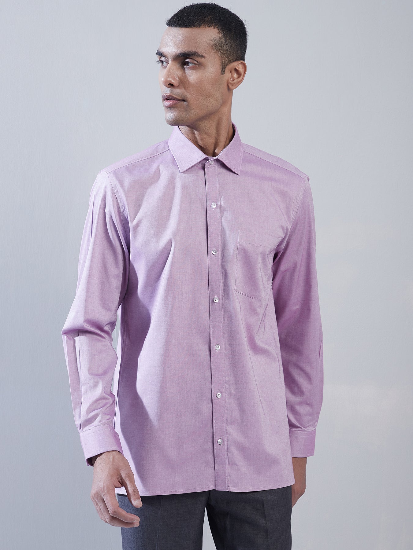 100% Cotton Mauve Plain Slim Fit Full Sleeve Formal Shirt