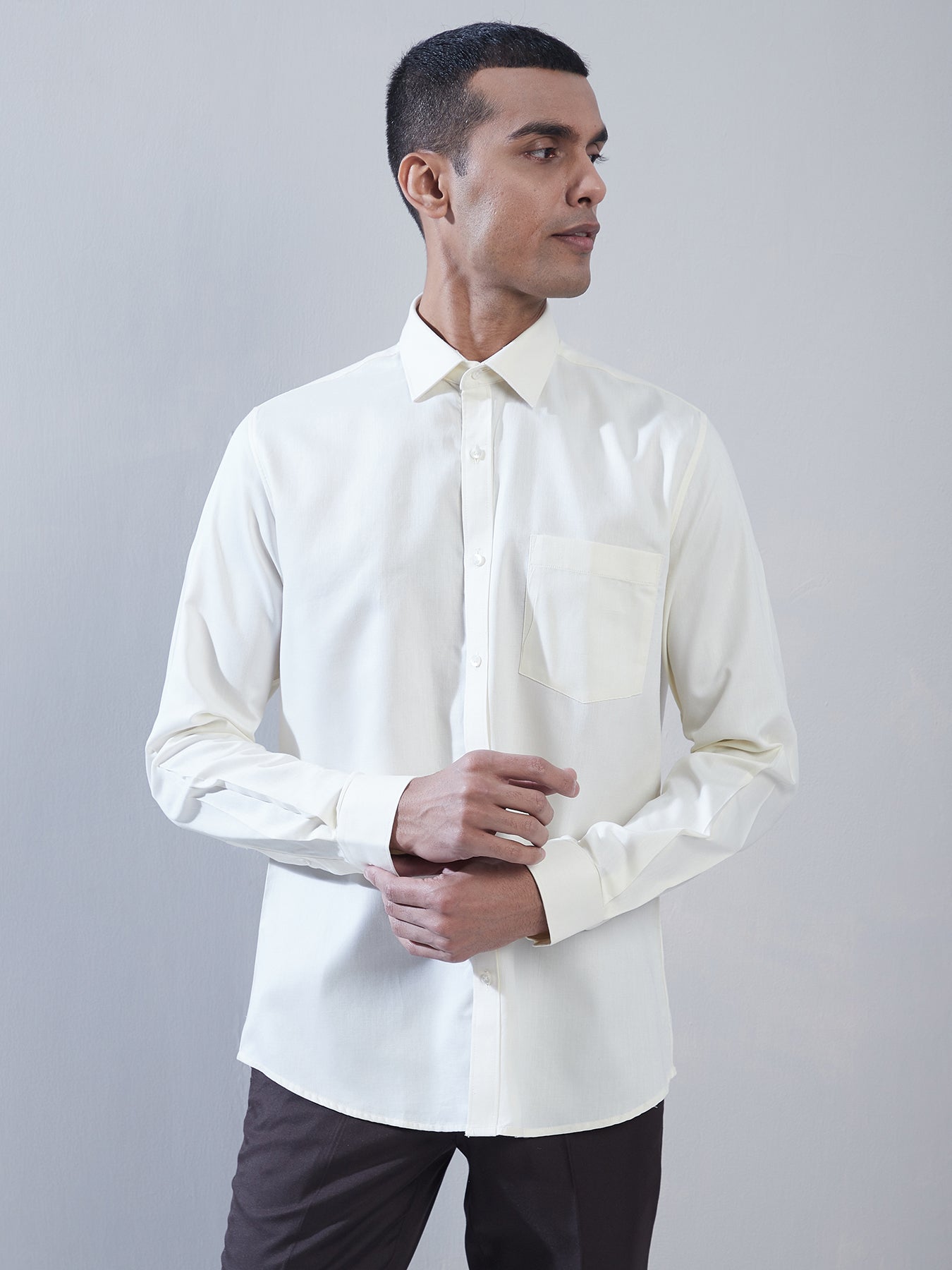 100% Cotton Off White Dobby Slim Fit Full Sleeve Formal Shirt