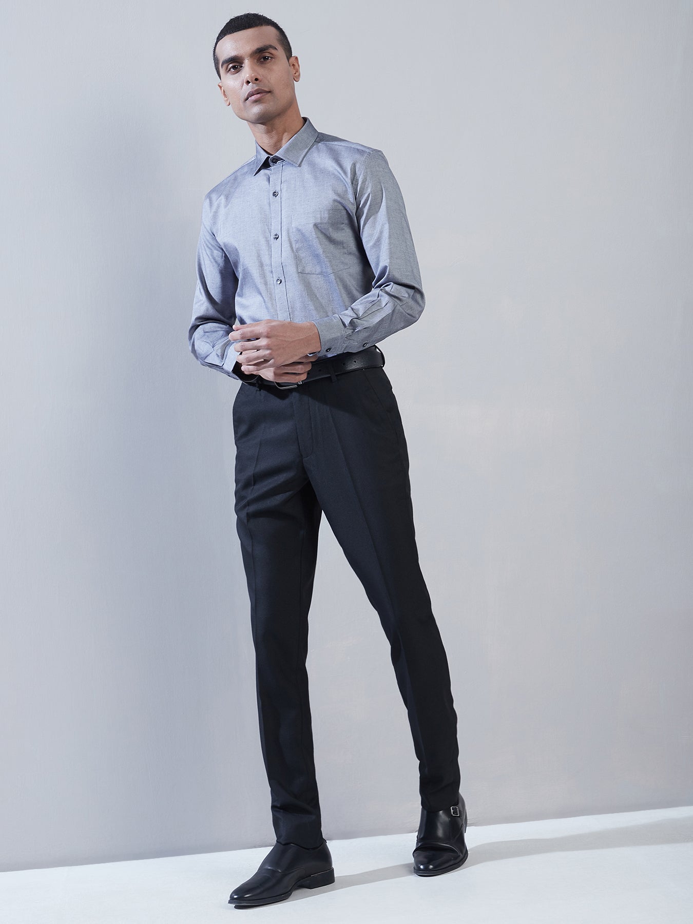 100% Cotton Grey Plain Slim Fit Full Sleeve Formal Shirt