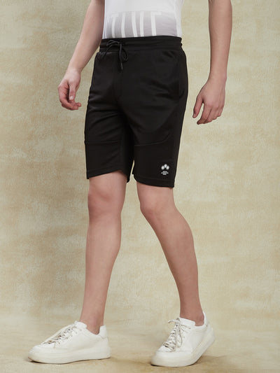 Knitted Black Plain Active Shorts