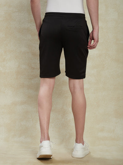 Knitted Black Plain Active Shorts