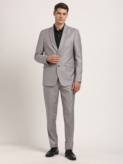 Poly Viscose Grey Plain 2 Pieces Full Sleeve Formal Suit