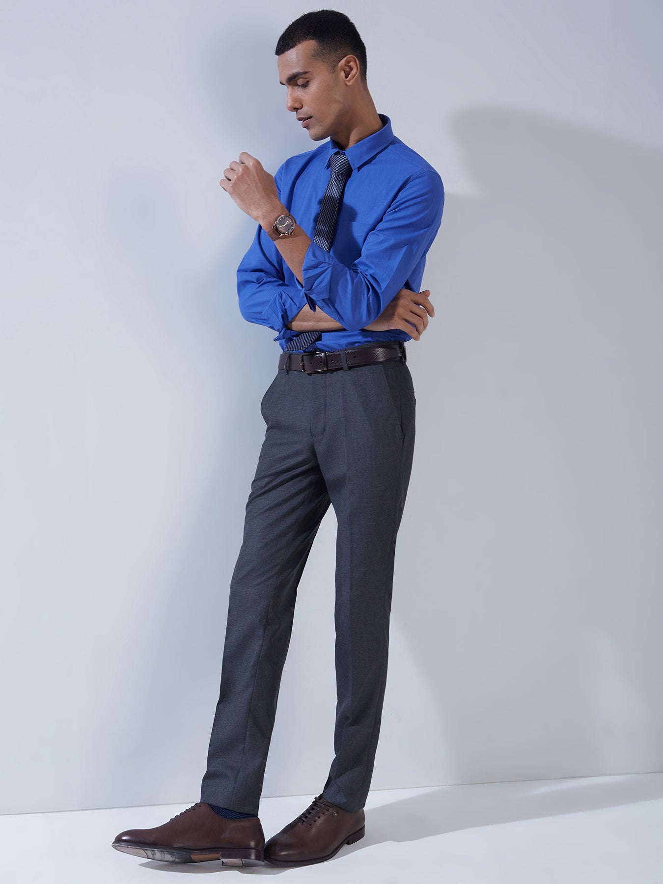 Men's Formal 4 way Stretch Trousers in Navy Blue Slim Fit