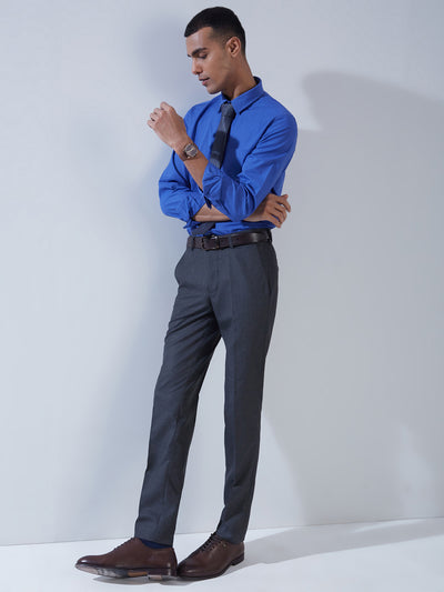 PV Blue Slim Fit Flat Front Formal Mens Plain Trouser