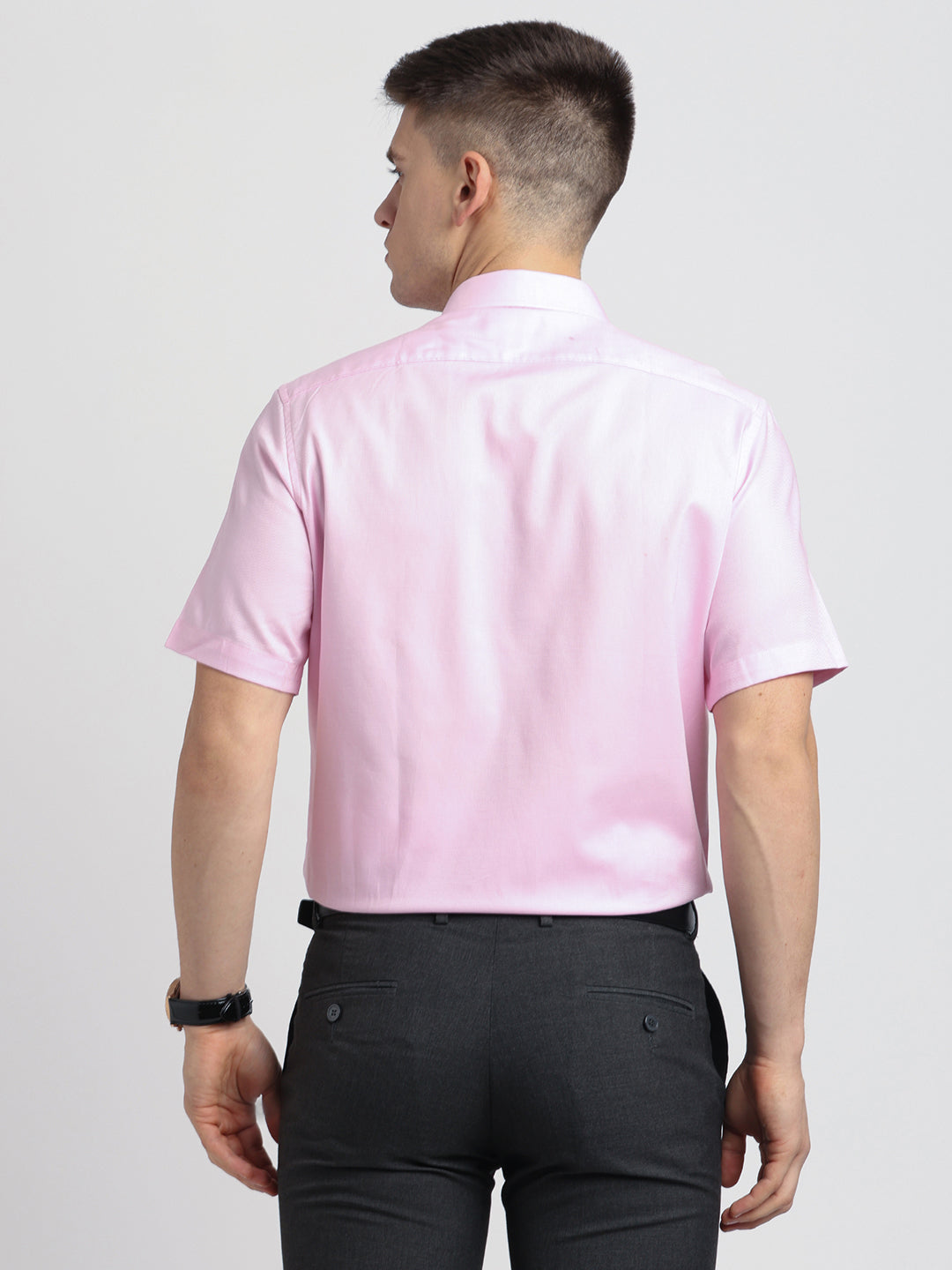 100% Cotton Light Pink Dobby Regular Fit Half Sleeve Formal Shirt