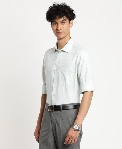 100% Cotton Light Green Checkered Slim Fit Full Sleeve Formal Shirt