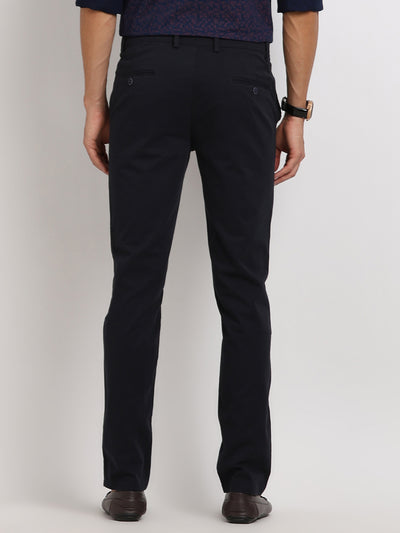 Cotton Stretch Navy Blue Plain Ultra Slim Fit Flat Front Casual Trouser