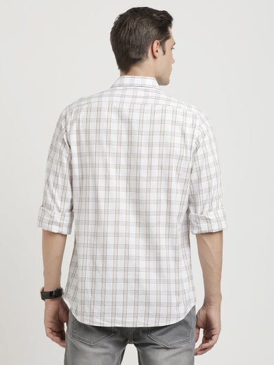 100% Cotton Off White Checkered Slim Fit Full Sleeve Casual Shirt
