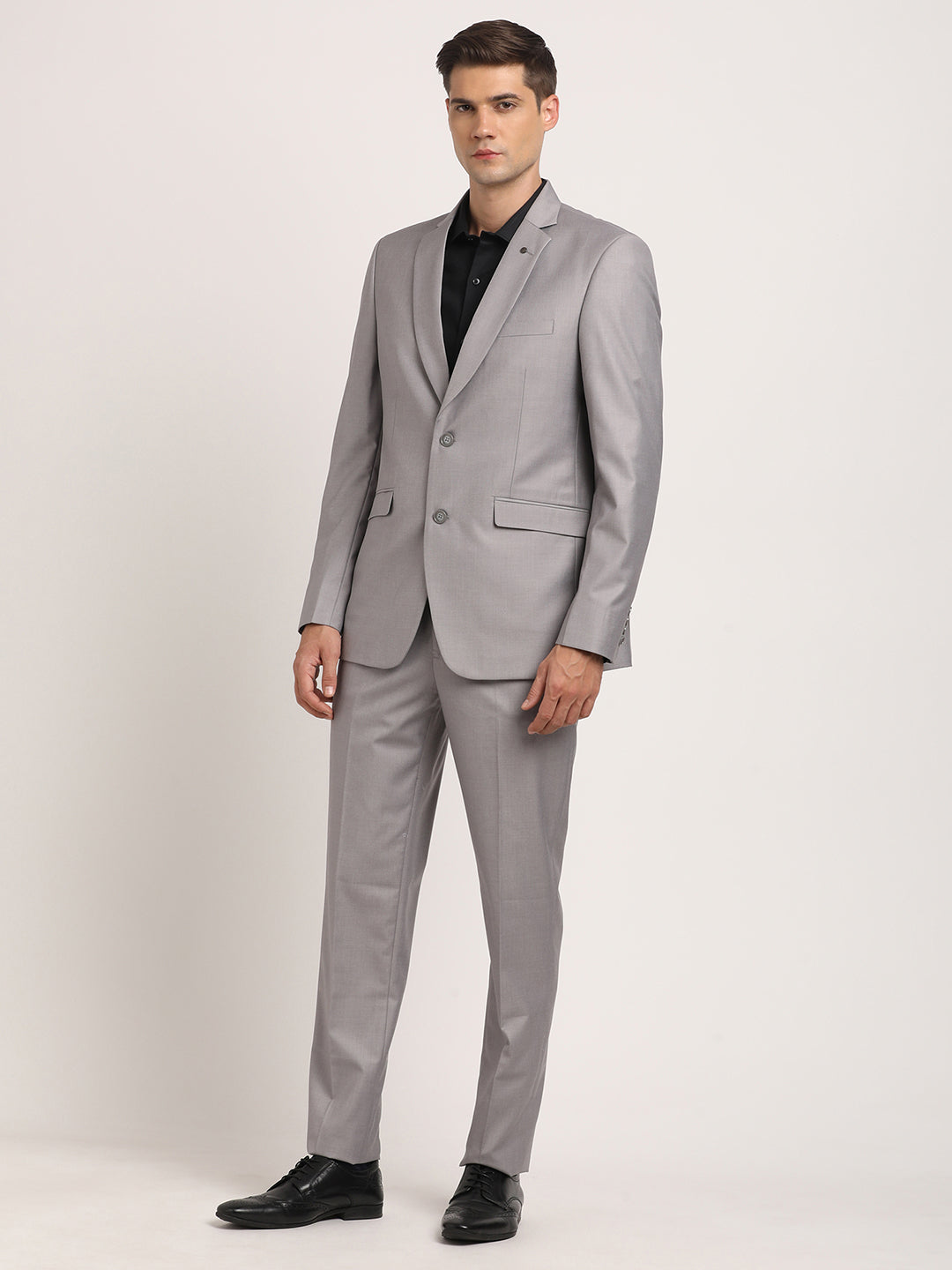 Poly Viscose Grey Plain 2 Pieces Full Sleeve Formal Suit