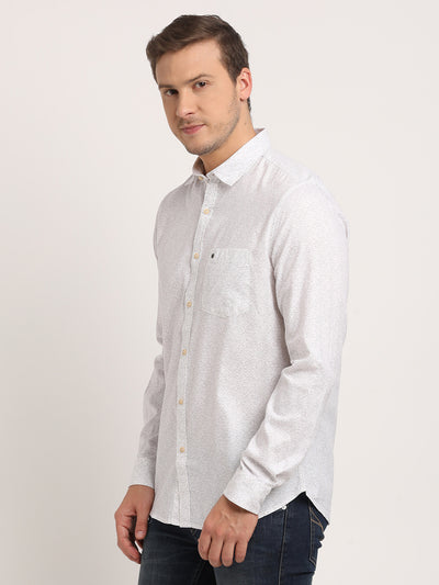 100% Cotton Off White Printed Slim Fit Full Sleeve Casual Shirt