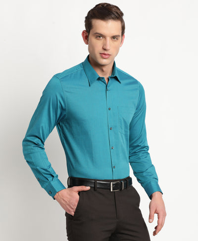 100% Cotton Teal Blue Dobby Regular Fit Half Sleeve Formal Shirt