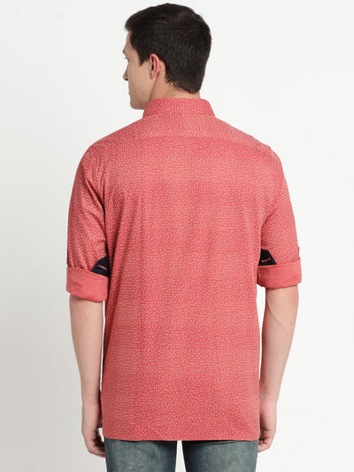 Cotton Tencel Peach Printed Slim Fit Full Sleeve Formal Shirt