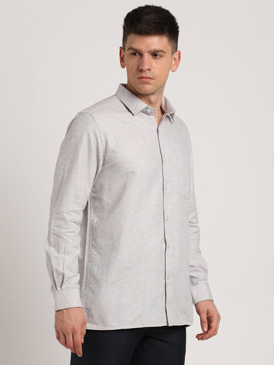 100% Cotton Grey Plain Regular Fit Full Sleeve Formal Shirt