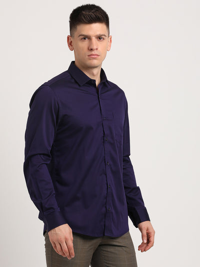 100% Cotton Purple Plain Slim Fit Full Sleeve Ceremonial Shirt