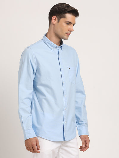 100% Cotton Light Blue Plain Slim Fit Full Sleeve Casual Shirt