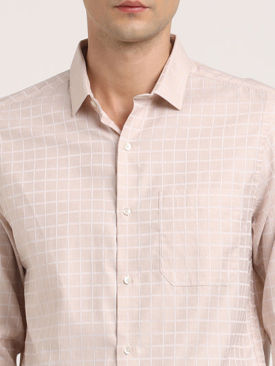 Giza Cotton Cream Checkered Slim Fit Full Sleeve Formal Shirt