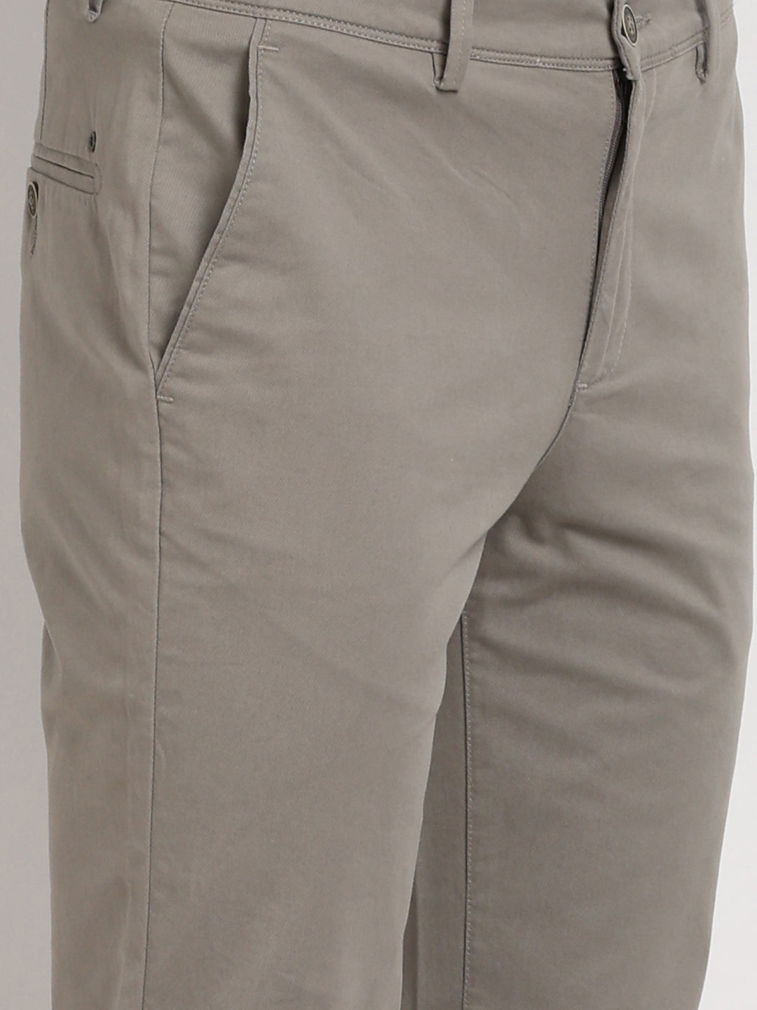 Cotton Stretch Light Grey Plain Ultra Slim Fit Flat Front Casual Trouser