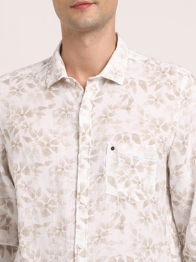 100% Cotton Off White Printed Slim Fit Full Sleeve Casual Shirt