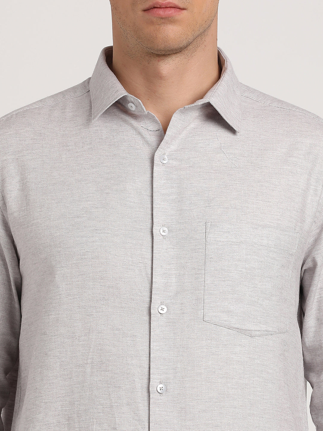 100% Cotton Grey Plain Regular Fit Full Sleeve Formal Shirt