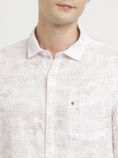 100% Cotton Pink Printed Slim Fit Full Sleeve Casual Shirt