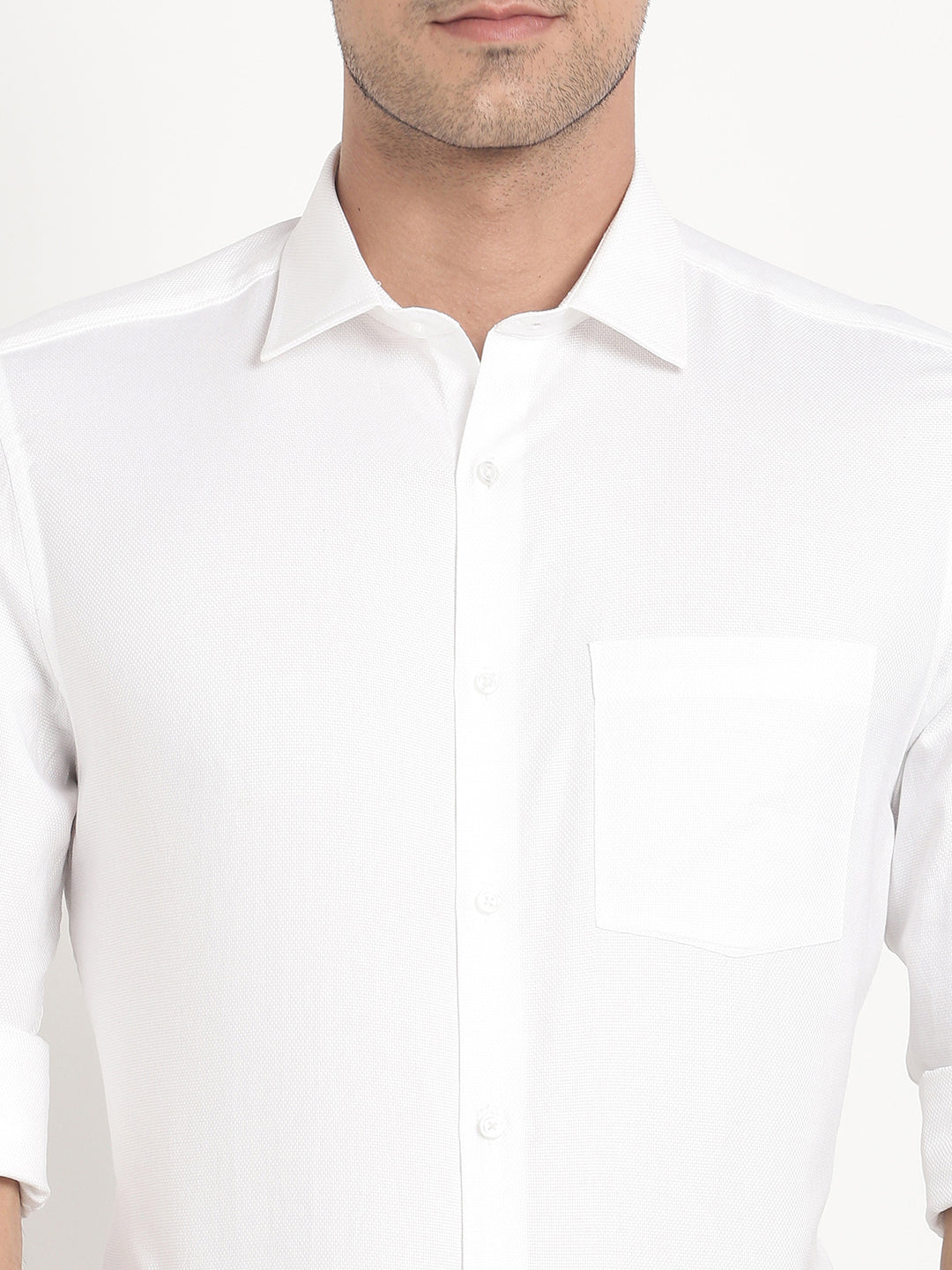 100% Cotton White Dobby Regular Fit Full Sleeve Formal Shirt