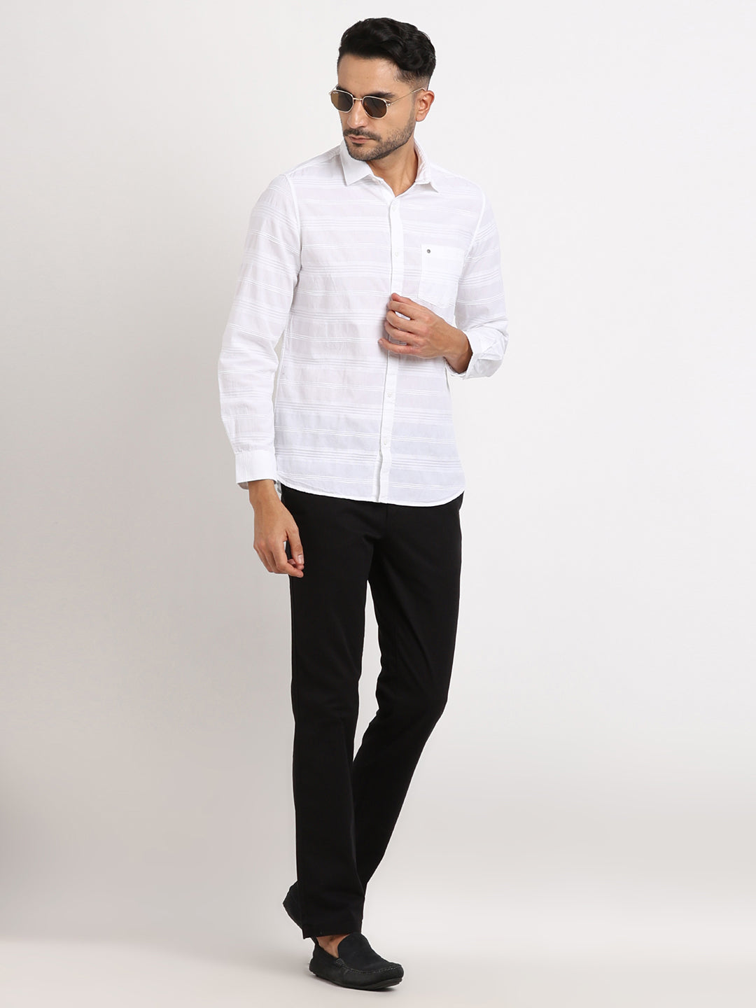 Cotton Stretch Black Plain Ultra Slim Fit Flat Front Casual Trouser