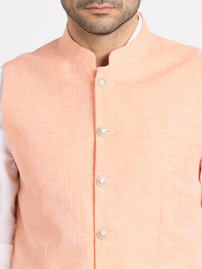 Poly Cotton Peach Plain Nehru Jacket Sleeveless Formal Nehru Jacket