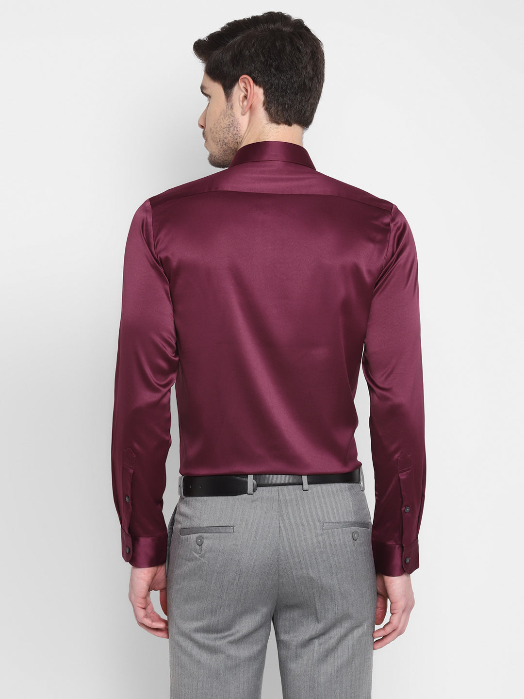 Poly Satin Maroon Plain Regular Fit Full Sleeve Ceremonial Shirt