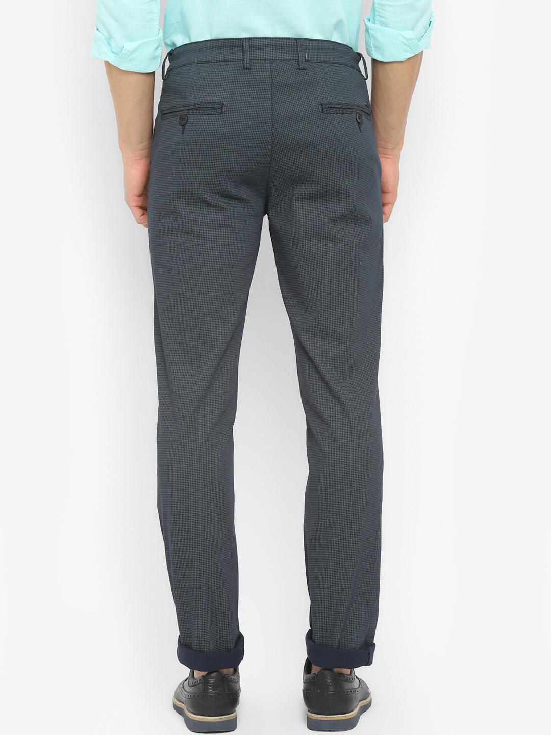 Cotton Stretch Dark Grey Checkered Ultra Slim Fit Flat Front Casual Trouser