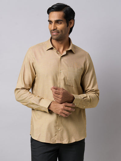 100% Cotton Khaki Dobby Slim Fit Full Sleeve Formal Shirt