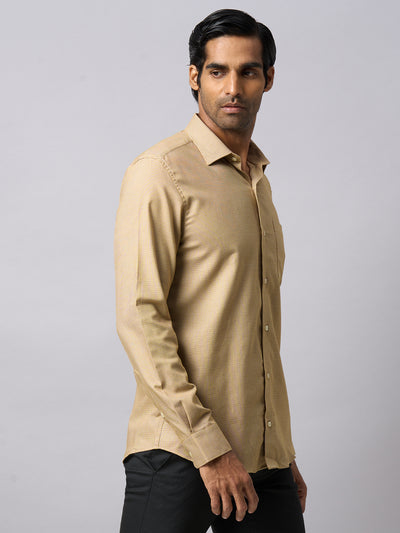 100% Cotton Khaki Dobby Slim Fit Full Sleeve Formal Shirt