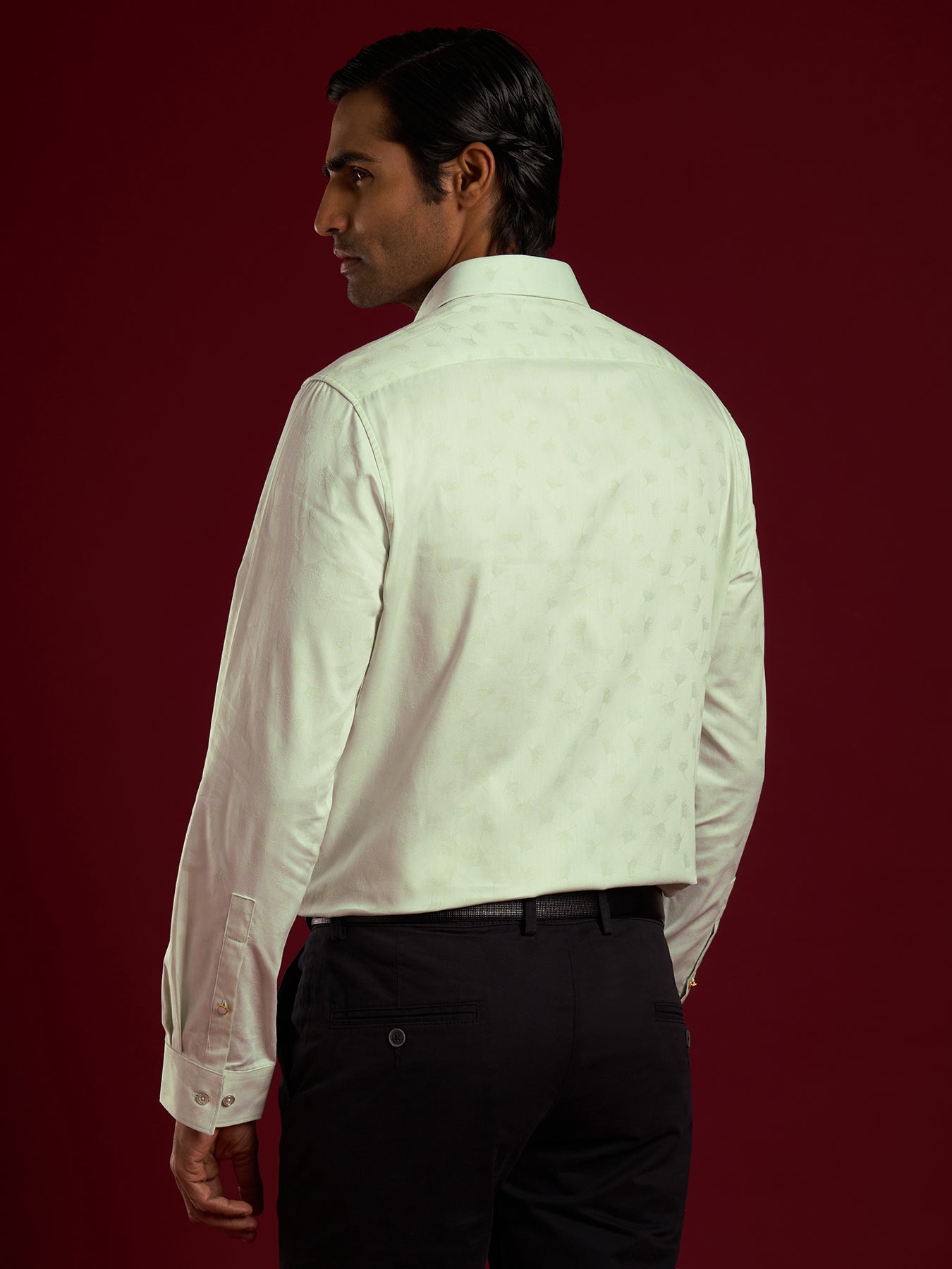 100% Cotton Light Green Jacquard Slim Fit Full Sleeve Ceremonial Shirt