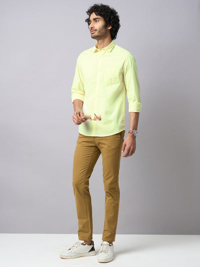 Cotton Stretch Lime Yellow Plain Slim Fit Full Sleeve Casual Shirt