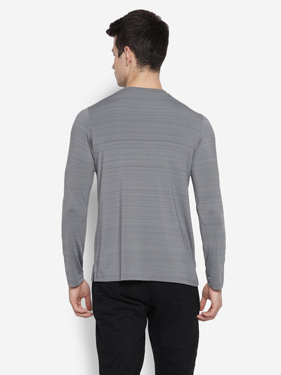 Henley Full Sleeve Dark Grey T-Shirt For men