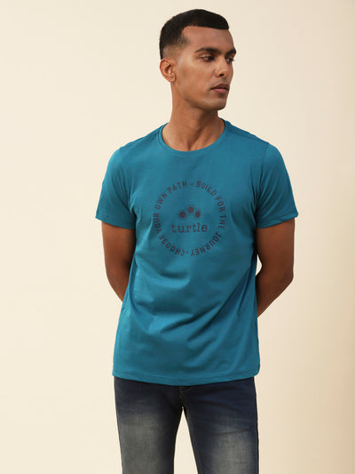 Knitted Green Printed Half Sleeve Casual T-Shirt