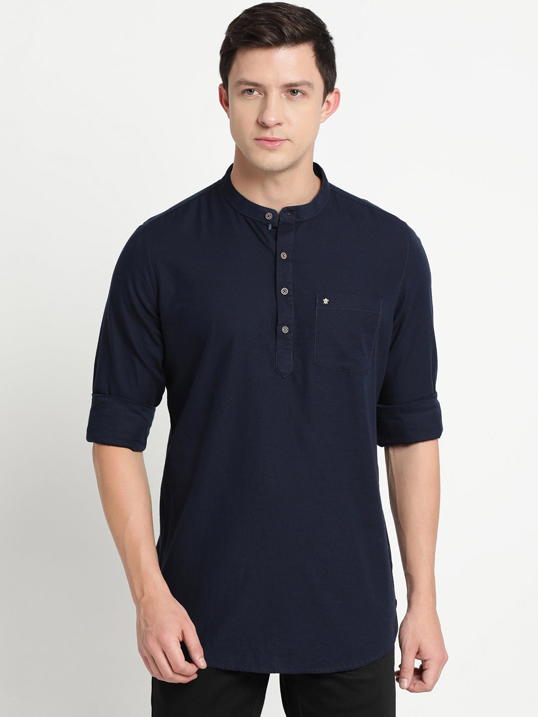 Navy Blue Pure Cotton Solid Kurta Shirt