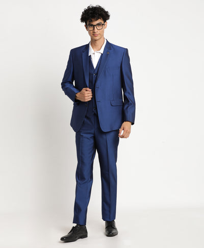 Turtle Men Blue  Self Design Slim Fit Suit (3 Piece) - DO NOT MAKE ACTIVE