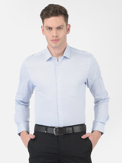 Cotton Blue Slim Fit Printed Formal Shirt