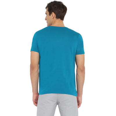 Essentials Blue Printed Round Neck T-Shirt