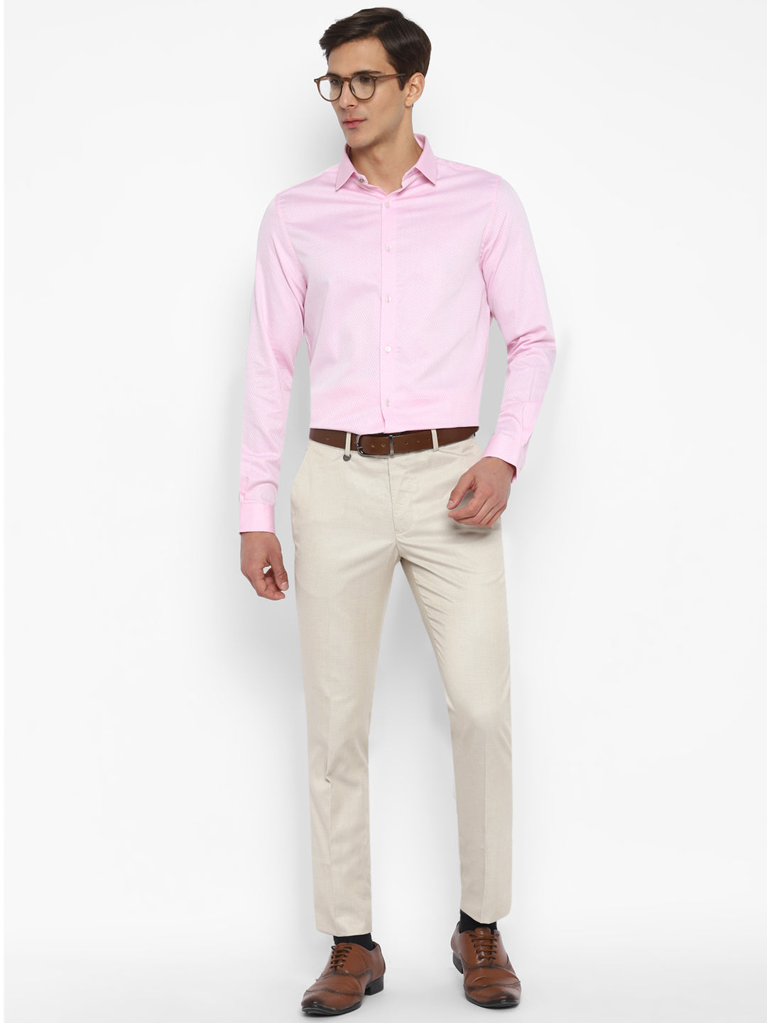 Light pink shirt with brown sales pants