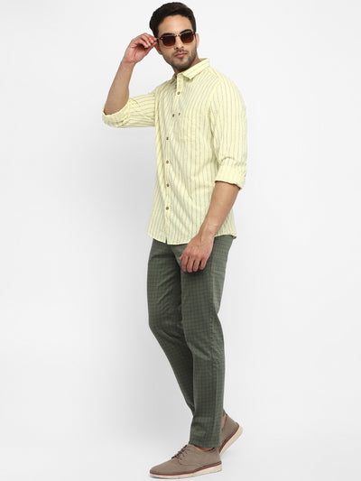Yellow Striped Linen Slim Fit Shirt