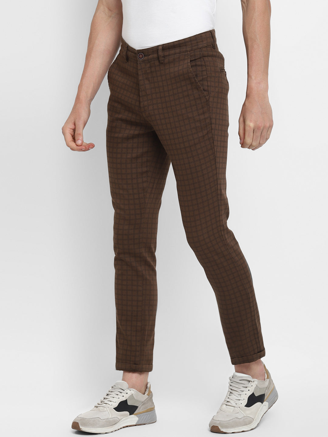 Brown Striped Narrow Fit Trouser