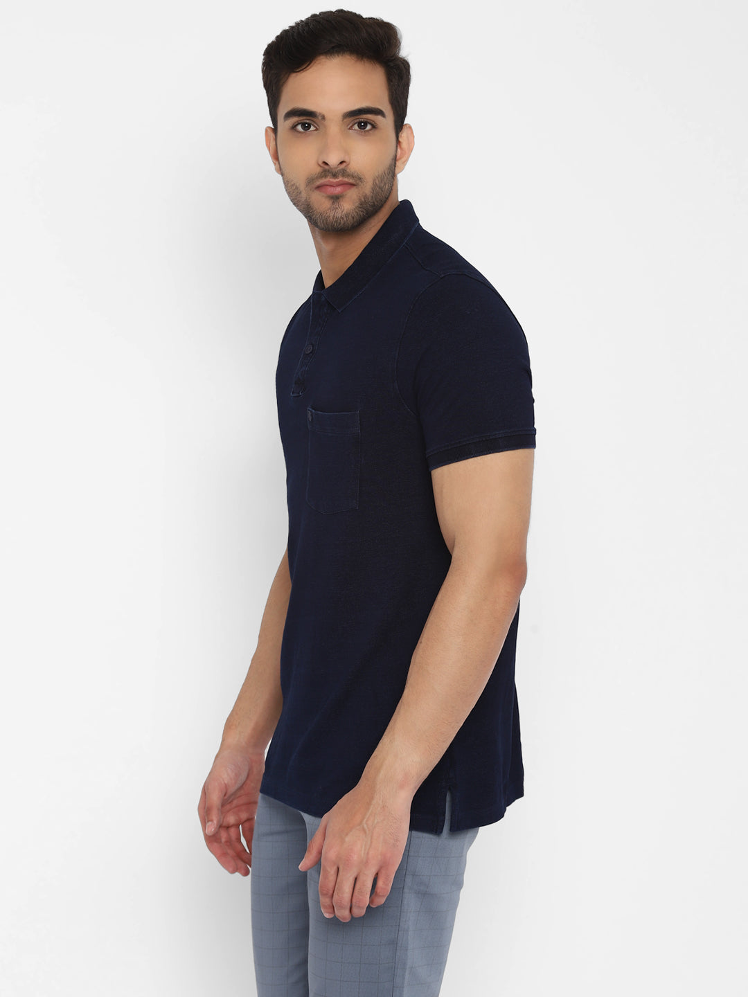Navy Solid Polo Neck T-Shirt