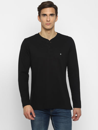 Black Self Design Round Neck T-Shirt