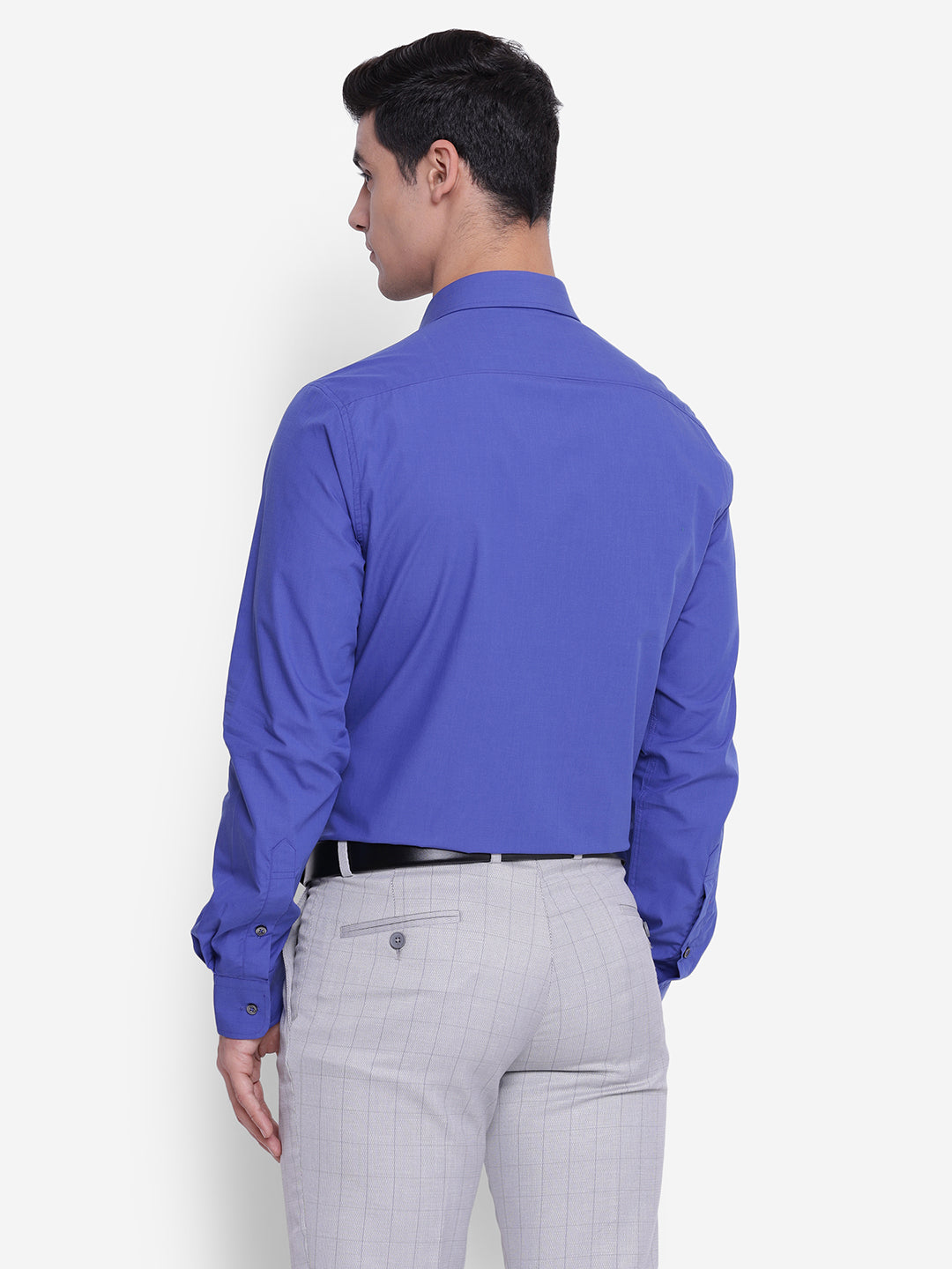 Giza Cotton Royal Blue Plain Slim Fit Full Sleeve Formal Shirt