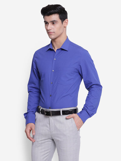 Giza Cotton Royal Blue Plain Slim Fit Full Sleeve Formal Shirt