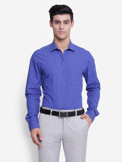 Giza Cotton Royal Blue Plain Slim Fit Full Sleeve Formal Shirt