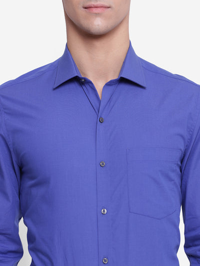 Giza Cotton Royal Blue Plain Slim Fit Full Sleeve Formal Shirt